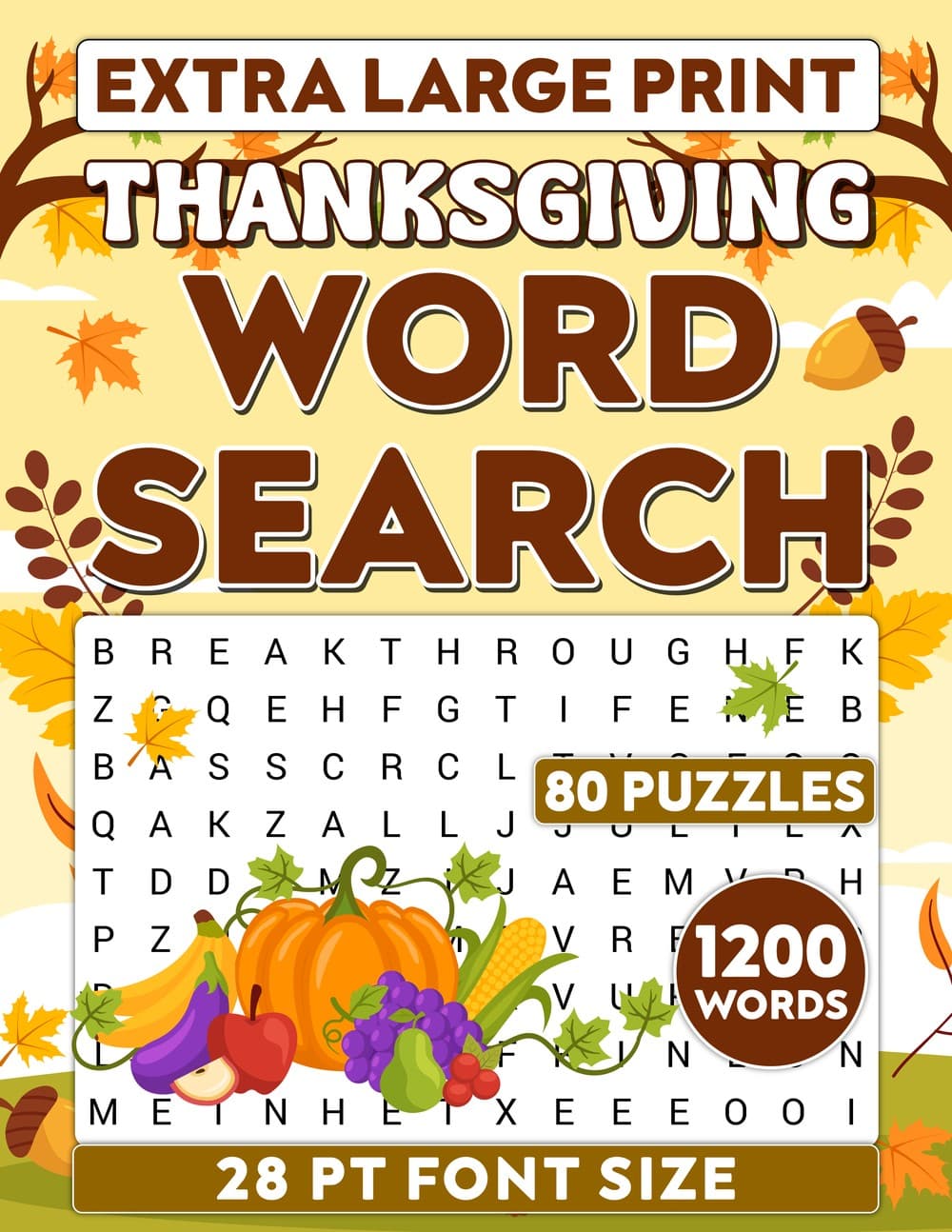 Extra Large Print Thanksgiving Word Search